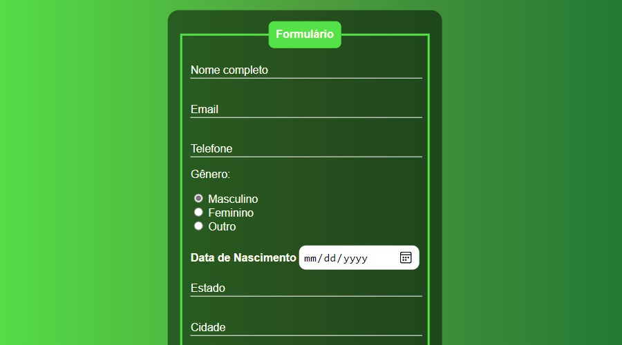 Um formulário, na cor verde